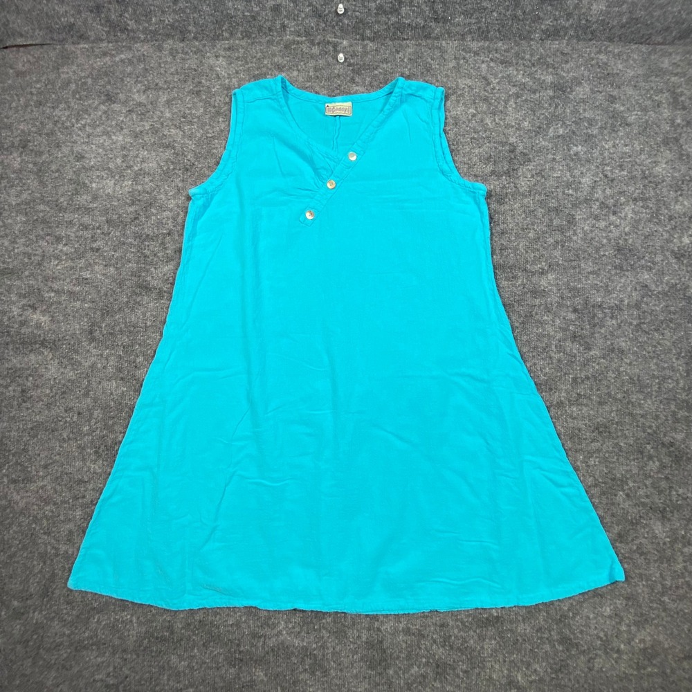 Cottonways Turquoise Blue Cotton Gauze Sleeveless Henley A-Line Dress Size 2